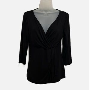White House Black Market 3/4 length sleeve V-neck black top. Size small.